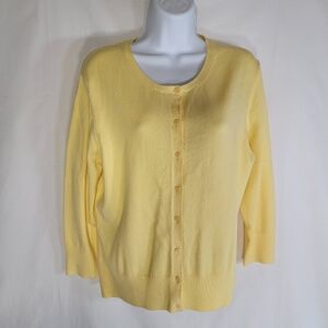 Worthington yellow Button Front 3/4 Sleeve Cardigan Sweater Womens Large